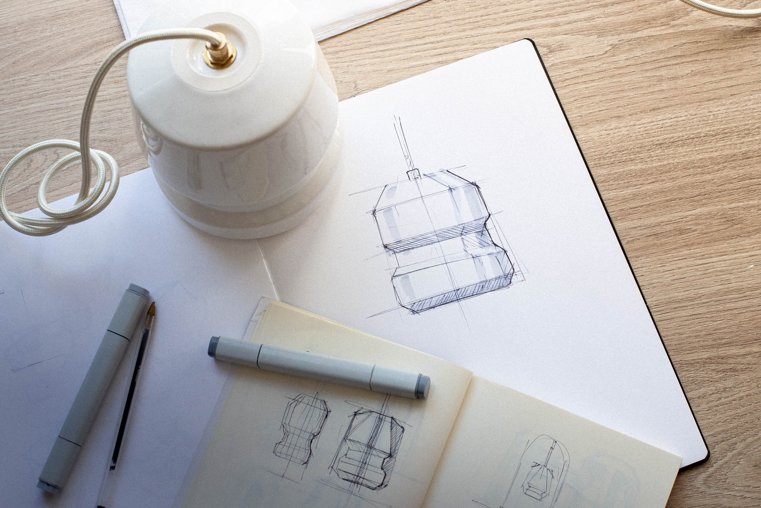 Design sketch de la suspension lumineuse Temple
