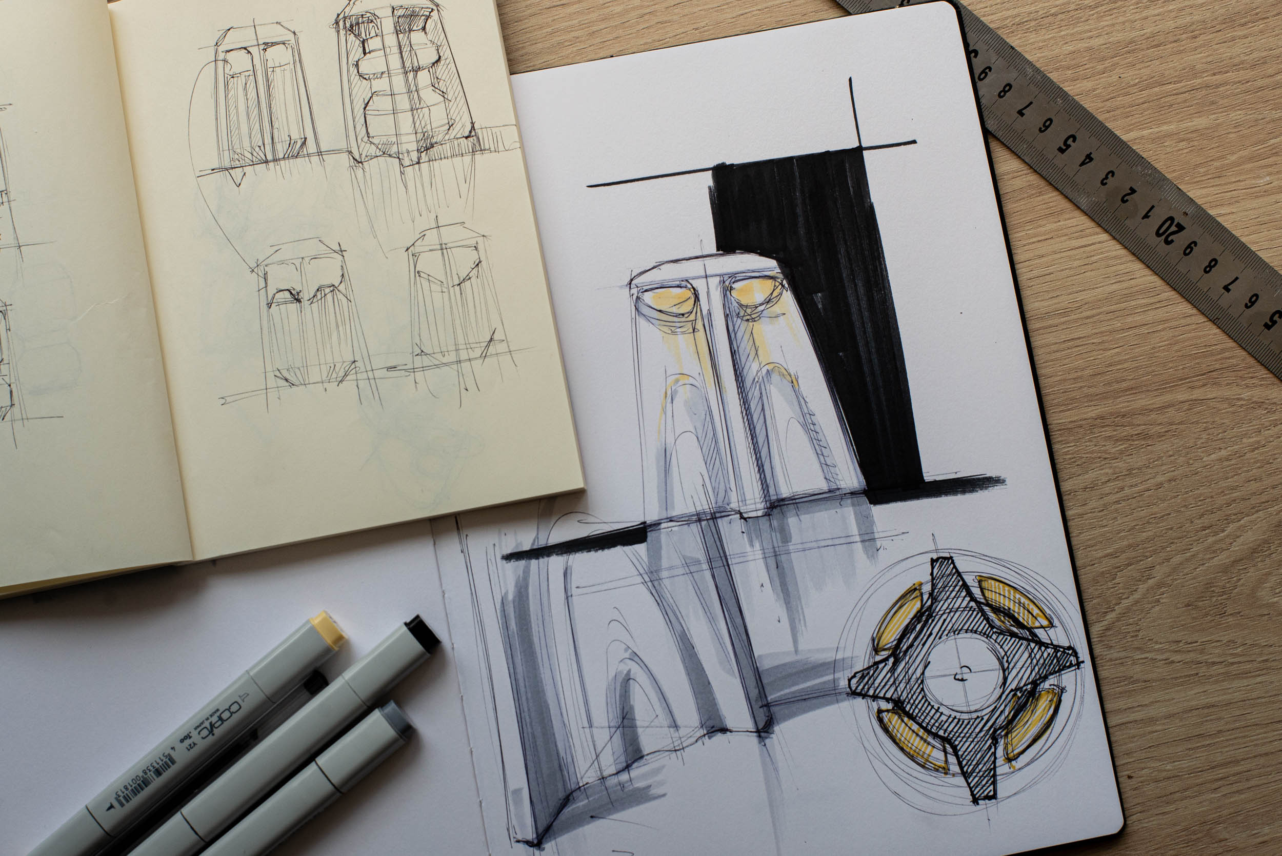Design sketch du luminaire contemporain Temple de Bouti